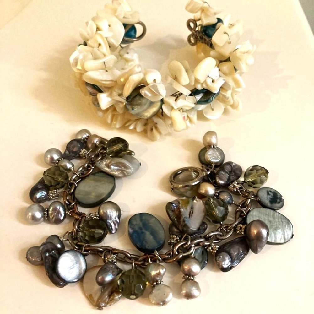 *TAKE 1/2 OFF: Bounty of the sea bracelets: Pearl, MOP,  shell, abalone & glass